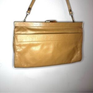 Vintage Elegance Tan Leather Purse & Clutch with original shoulder strap.